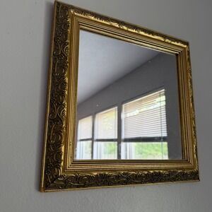 Vintage Ornate Gold Square Wall Mirror Vintage Style 12"